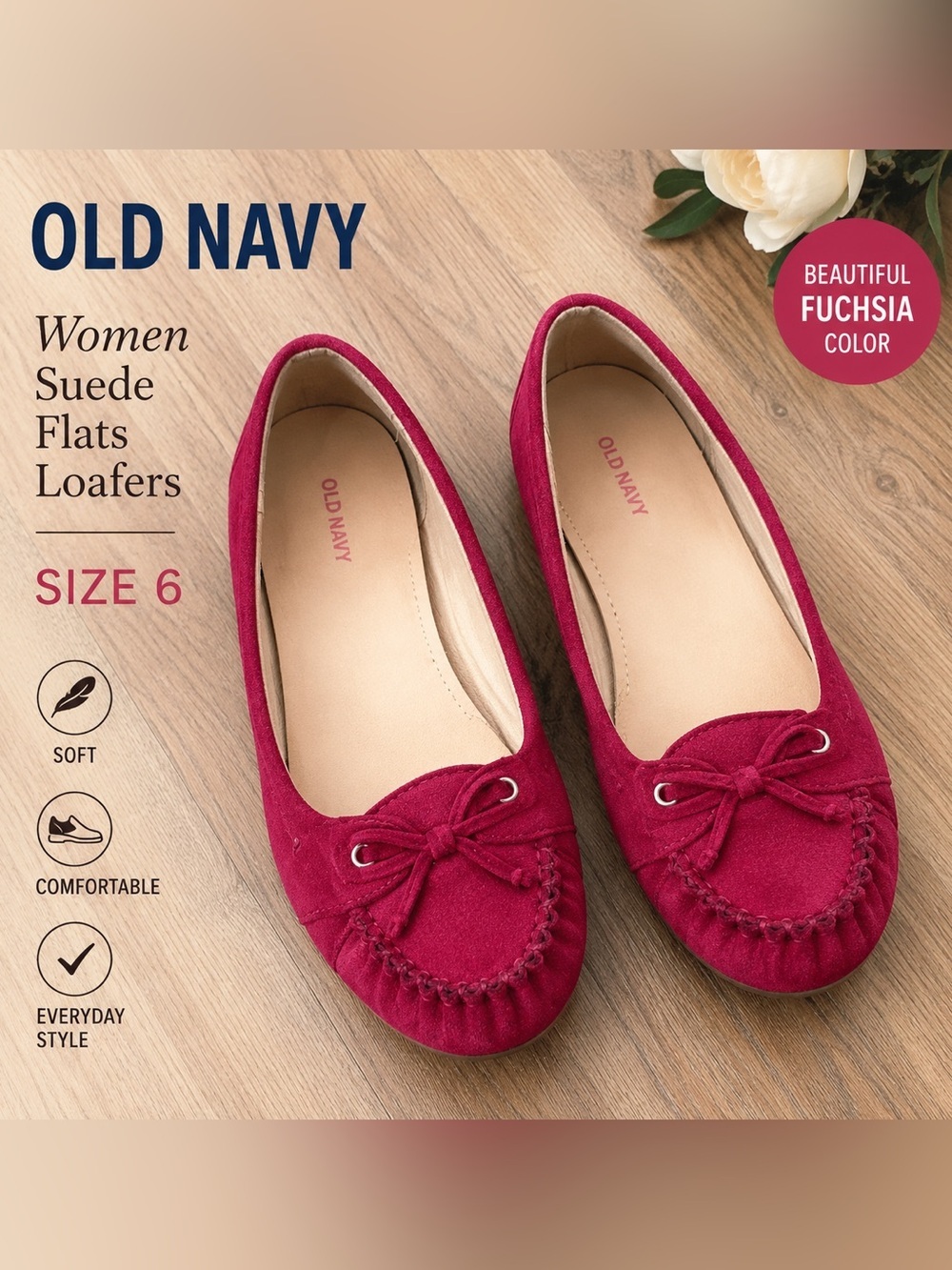 OLD NAVY women suede fuchsia Flats loafers /size 6